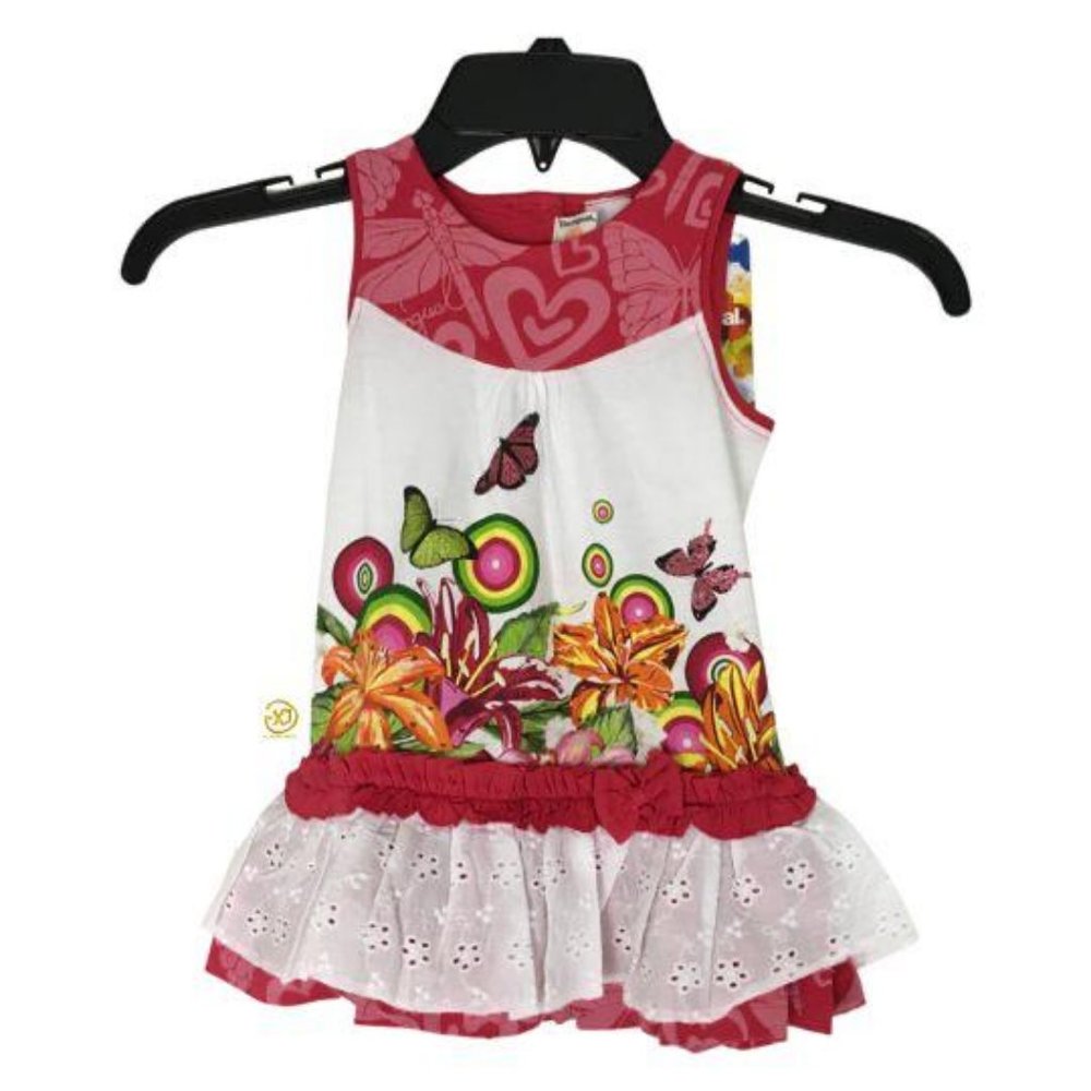 NWT Desigual Dress Girls "MAR" Heart Tropical Floral Print Multicolor